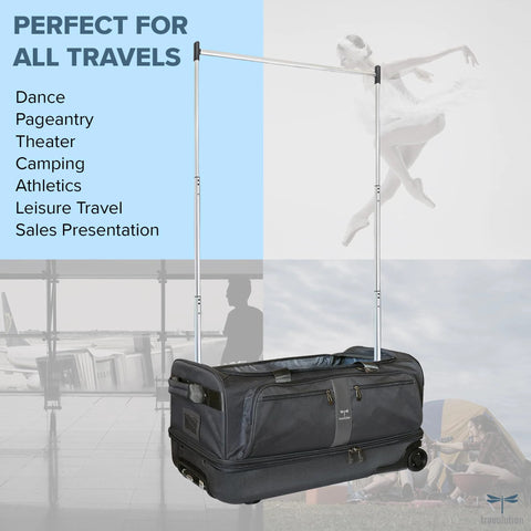 dance competition travel bag with garment rack and wheels