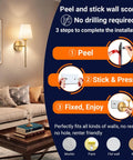 Peel and stick installation guide for Zero Plug Drama Wireless Wall Sconce Set Of Two With Chill Remote And Dimmable Touch Cordless Lamp Fixtures.