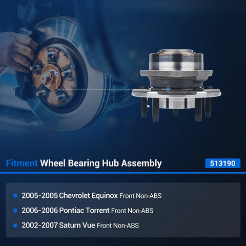 Front Wheel Hub And Bearing Assembly 5 Lug Non ABS 513190 for Chevy Equinox 2005 Saturn Vue 2002-2007 Pontiac Torrent 2006