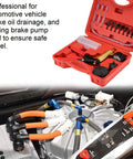 2 In 1 Brake Bleeder Kit With Handheld Vacuum Pump For Automotive Use, One Man Bleeding System With Vacuum Gauge And Adapters, Sponge Protected Case, Durable Red Case, DIY Friendly Car And Truck Brake And Clutch Bleeding, red case open with hoses and gauge