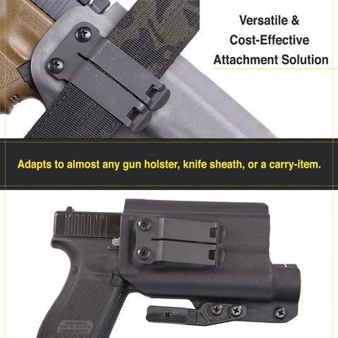 Built Tough As Nails Metal Belt Clip For IWB OWB Concealed Carry Rig And Every Day Sheath With Complete Hardware Kit In Clean Dark Gray Tone crafted stateside on gun holster.