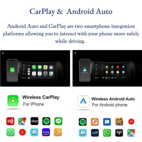 Acura MDX CarPlay Upgrade Module 2010 2013 Wireless Retrofit Kit with Navi Display Support showing CarPlay and Android Auto interfaces