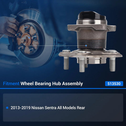 Rear Wheel Hub Assembly 512530 For Nissan Sentra 2013-2019 All Models, 5 Lug With ABS, Wheel Bearing Replacement, Ready To Roll