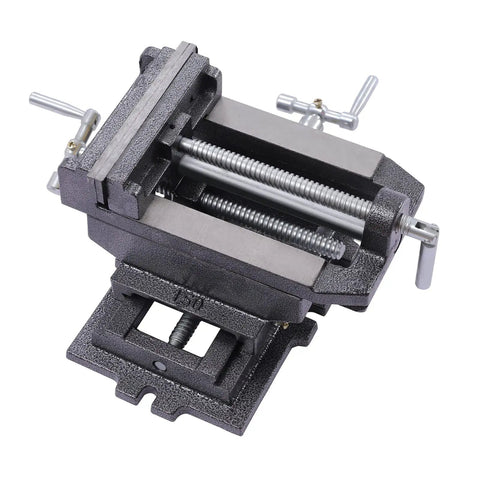 Six Inch Cross Slide Vise For Drill Press And Milling Workbench Heavy Duty Bench Clamp Machine with metal jaws and adjustable screws.
