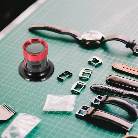 Pro Grade Metal Loupe Magnifier For Watch Repair And Jewelry Making with watch parts on green grid surface