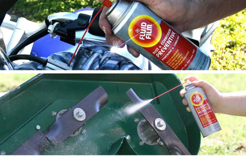 Beefed Up Heavy Duty Rust And Corrosion Protection Aerosol Spray with 24 inch extension hose for metal surfaces, use on motorbike and mower