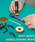 Fishing Rod Tip Repair Kit With 10 Eyelet Sizes, UV Glue And UV Flashlight, Wrapping Thread, Sandpaper, accessories shown