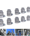 Hassle Free Squeeze Connectors 1/2 Inch Push In Fitting For Dry Indoor Projects No Sweat Wiring With Rock Solid Die Cast Zinc Alloy Reliable Fit For Conduit And Power Boxes Pack Of 20 - close-up of ten zinc connectors arranged in two rows.