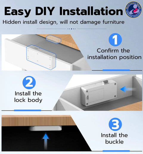 Easy DIY installation of Hidden No Drill Adhesive Magnetic Cabinet Lock With Five Unlock Methods App Apple Watch RFID NFC Bluetooth