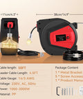 Auto Retracting 50 Foot Heavy Duty Cord Reel For Garage And Workshop, 14AWG 3C SJTOW Power Cord With Security Lock, package content