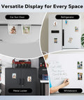 Car Visor Photo Clip 2 Pack With No Slip Magnetic Holders That Keep Photos From Sliding Or Falling shown on various surfaces