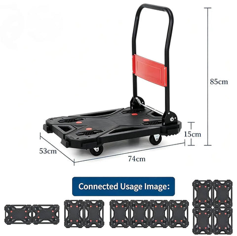 Heavy Duty Foldable Platform Cart Push Dolly Built Tough For Moving Heavy Loads Portable Black Push Cart With Smooth Roll Wheels Ideal For Home Garage Warehouse And Job Sites, 74x53cm