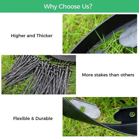 Collage of Two Inch By One Hundred Foot Landscape Edging Border With One Hundred Fifty Stakes showing flexible plastic edging for garden beds