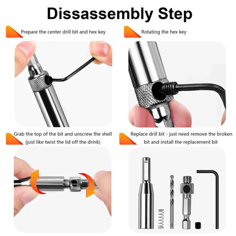 Disassembly steps of Self Centering Hinge Tapper Core Drill Bit Set For Woodworking And Doors Adjustable Door And Window Bits