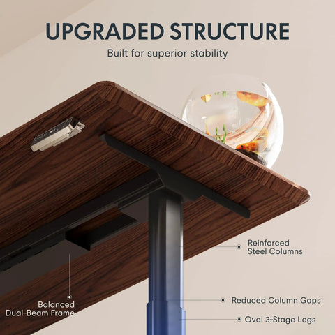 Straight Up Premium Motorized Height Adjustable Standing Desk With Heavy Duty Matte Black Frame And Legit Solid North American Black Walnut Desktop For Serious Daily Workspace Flex showcasing detailed steel columns and walnut surface.