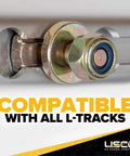Close-up of Heavy Duty L Track Double Stud Fittings 4 Pack 3/8 Inch Threaded Steel Bolts in aluminum rail showing compatibility.