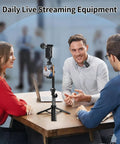 Vlogging Kit for iPhone and Android, 31 Inch Selfie Stick Tripod With LED Light, Microphone, Remote, displayed on desk during meeting
