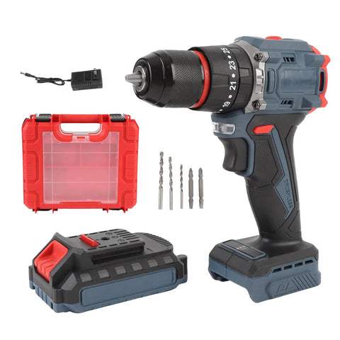 Heavy Duty Cordless Drill Set With Brushless Motor Delivers Knockout 45Nm Torque And Rock Solid 1500Rpm Speed For Serious Builders - drill, battery, and accessories.