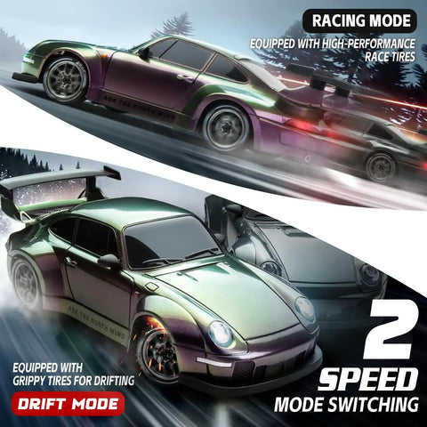 Drift Ready 1:24 Scale RC Car With LED Lights, 2.4GHz 4WD High Speed Remote Control Vehicle showcasing dual speed mode
