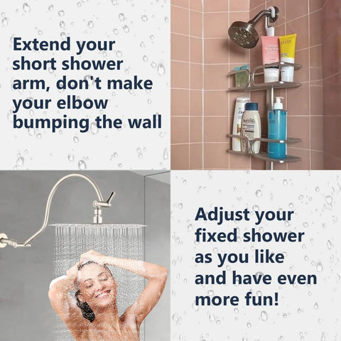Woman enjoying 12 Inch Rain Shower Head With 16 Inch Adjustable Extension Arm 304 Stainless Steel High Pressure Rainfall Shower Head All Metal Round Waterfall Shower Head With Brushed Nickel Finish Built To Last in modern bathroom.