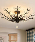 Vintage Crystal Chandelier Five Light Semi Flush Mount Ceiling Light In Black for Kitchen Bedroom Living Room Dining Hallway Foyer Modern Classic Sparkle With E12 Bulb Base Dimmable With Dimmer Switch