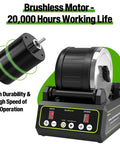 Brushless Rock Tumbler Kit With Massive 2.5Lb Capacity, Ultra Durable Rotary Polisher, showcasing motor and LCD display