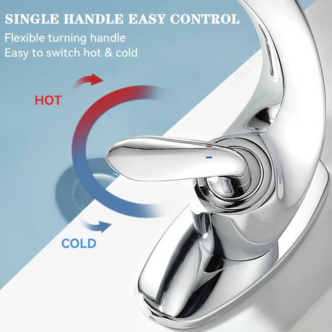 Leaf Type Chrome Bathroom Faucet With Modern Single Handle, Sleek Vanity Sink Tap Includes Pop Up Drain, Deck Plate And Two Supply Lines For A Contemporary, Water Saving Look