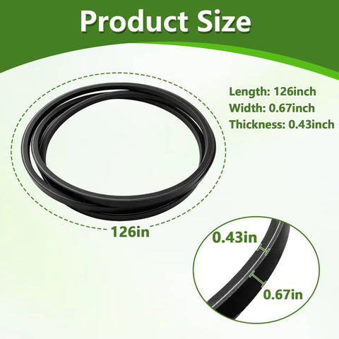 Heavy Duty Mower Deck Drive Belt 07200816 Fits Ariens Apex 52 Apex CE 52 Zenith 52 And Gravely ZTHD52 Pro Turn Z 52 Pro Turn ZX 52 With 52 Inch Decks Replacement Part shown with measurements