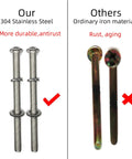 Heavy Duty 304 Stainless Steel Bed Frame Hardware Kit With 3 Inch Bolts Nylon Lock Nuts and Wrench comparison 304 vs iron