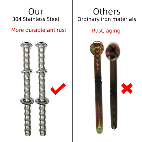 Heavy Duty 304 Stainless Steel Bed Frame Hardware Kit With 3 Inch Bolts Nylon Lock Nuts and Wrench comparison 304 vs iron