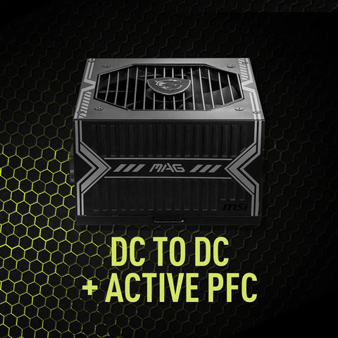 Mag A750BE Dope 750W Semi Modular ATX Power Supply With 80 Plus Bronze Efficiency, shown with active PFC feature