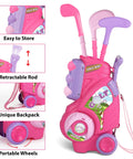 Toddler Golf Set For Boys And Girls Ages 2 3 4 With Upgraded Kids Golf Cart, Putting Mat, And Cornhole Board, Portable Pink Design