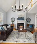 Living room with Dope Industrial Black Farmhouse Chandelier For Dining Room With 8 Lights, rustic decor