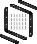 Heavy Duty Black L Brackets For Solid Wood And Furniture Joints Super Reinforced Right Angle Shelf Supports with screws included.