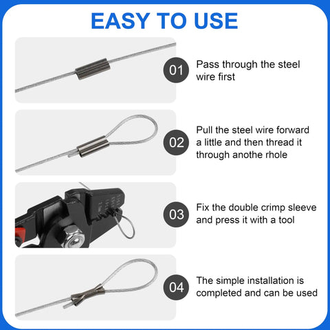 500 Piece Double Barrel Fishing Crimp Sleeves Kit step-by-step usage guide for secure wire connections, copper brass material.