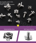 Top Shelf Nickel Plated Carbon Steel Terminal Block Screws With Square Washers Assortment Kit M3 M3.5 M4 M5 Sizes showing assorted screws and washers.