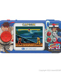 Street Fighter II Pocket Player Pro Handheld Console 2 In 1 Capcom Licensed Classics For Retro Gaming Fans Includes Super Street Fighter II New Challengers And Street Fighter II Special Champion Edition Portable Arcade Experience. Blue console with game screen and character graphics