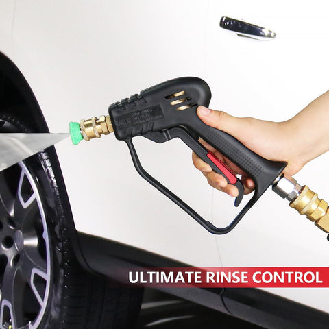 High Flow Pressure Washer Gun With Swivel For 4000 PSI Power Washing, M22 14mm/15mm And 3/8 QC Inlet used for car cleaning