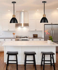 Modern farmhouse kitchen with Industrial Hammered Metal Pendant Light Fixture, 10 Inch Adjustable Hanging Lamp With Black Shade.