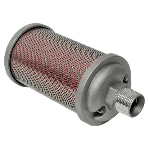 Smooth Operator Heavy Duty Air Compressor Muffler And Dryer Silencer with metal mesh design and 1 inch NPT connector.