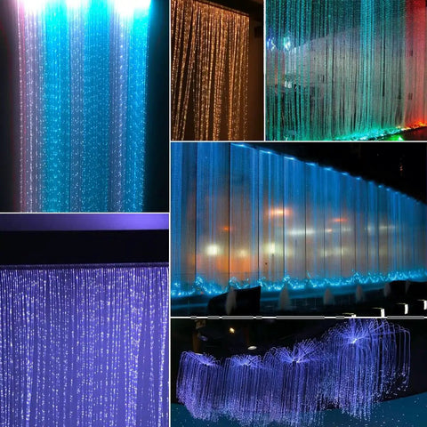 16W RGBW Fiber Optic Curtain Light Kit With Waterproof Sparkle Cables For Home Decor And Sensory Rooms Color Changing Waterfall Window Lights 9.8ft 3m Safe Outdoor Use And Easy Setup
