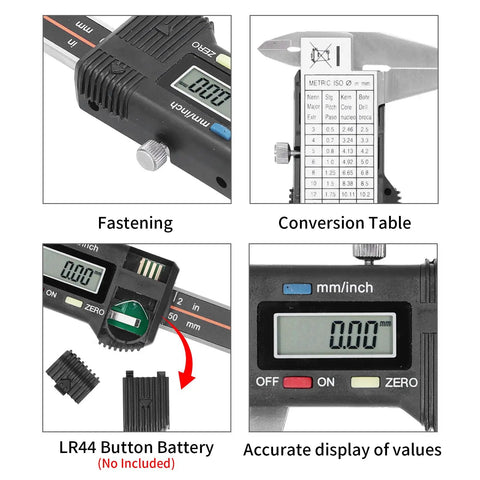 Digital Vernier Caliper 50mm 2In High Precision Measuring Tool With Dual Unit Conversion featuring display and battery slot