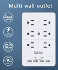 2 Pack Surge Protector Power Strip With 4 USB Ports, Wall Mountable Outlet Splitter showing 12 outlets, USB ports, 1080J protection