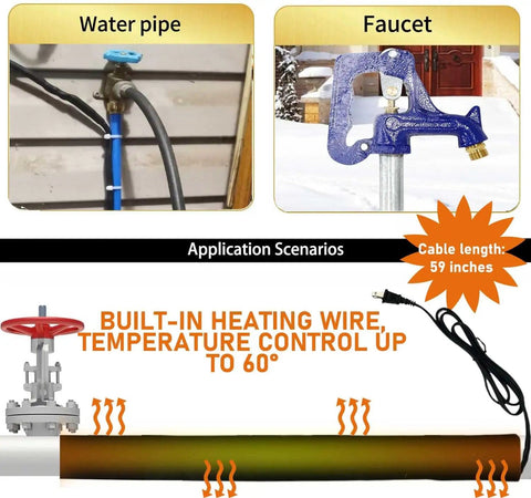 Heavy Duty Water Pipe Heat Blanket 38.5 By 6 Inches For Freeze Protection, 120V Thermostat for pipes and faucets illustration