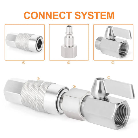 10 Pack 3/8 Inch NPT Female Industrial Air Tool Fittings High Flow Pneumatic Plugs Durable Zinc Plated Hardened Steel 300 PSI Max Working Pressure For Workshop Garage DIY Projects, connect system view