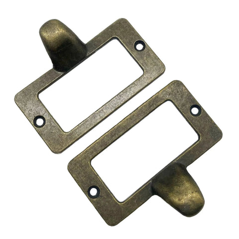 20 Pack Antique Bronze Zinc Alloy Label Frame Drawer Pulls for Drawers and Cabinets, Vintage Industrial Style, Close-up View