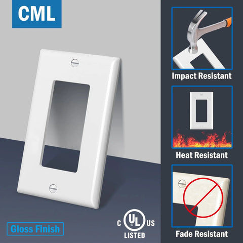 Gloss white decorator wall plate 50 pack outlet covers for 1-gang switches 2.76 x 4.5 standard size UL listed durable impact resistant