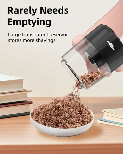 Must Have Electric Pencil Sharpener for Home and School Powered by USB or AA Batteries, Adjustable 6 to 8 Mm Blades, Sleek Black, Fast Sharpening, Mess Reducing, Portable and Easy to Use for Kids and Adults, clear shavings bin
