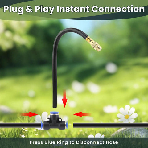 100FT Automatic Drip Irrigation Kit With Water Timer And 360 Degree Bendable Copper Atomizing Nozzles connection close-up