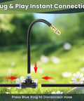 Comprehensive 40 Nozzles Drip Irrigation Kit Plug And Play With No Fuss Setup 200 Ft Hose connector detail in garden setting
